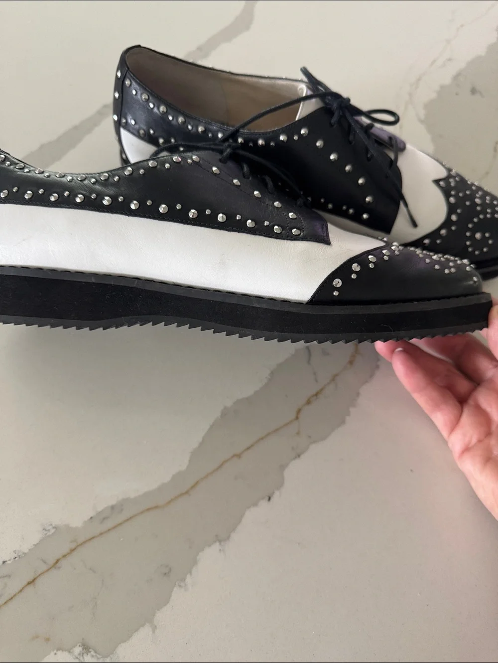 Michael Kors Black and White Studded Oxford Flats 10